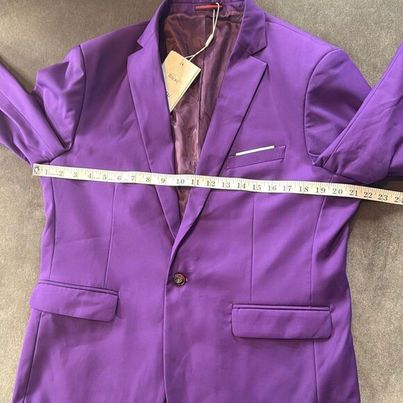 Men Purple Slim Fit 2 Piece One Button Single Breasted Suit 40 Jacket 38 Pants - Picture 8 of 15